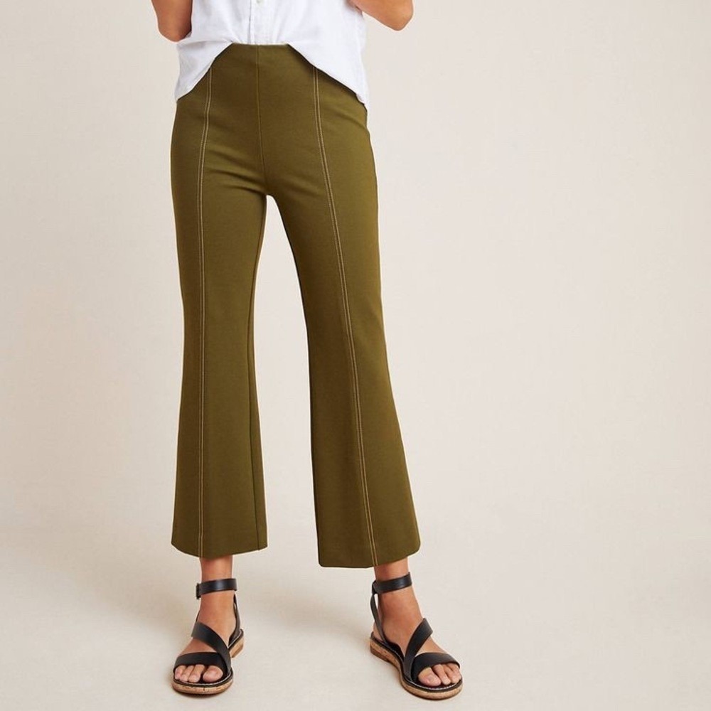 Anthropologie The Essential Crop Flare Pant Olive Green Womens Small